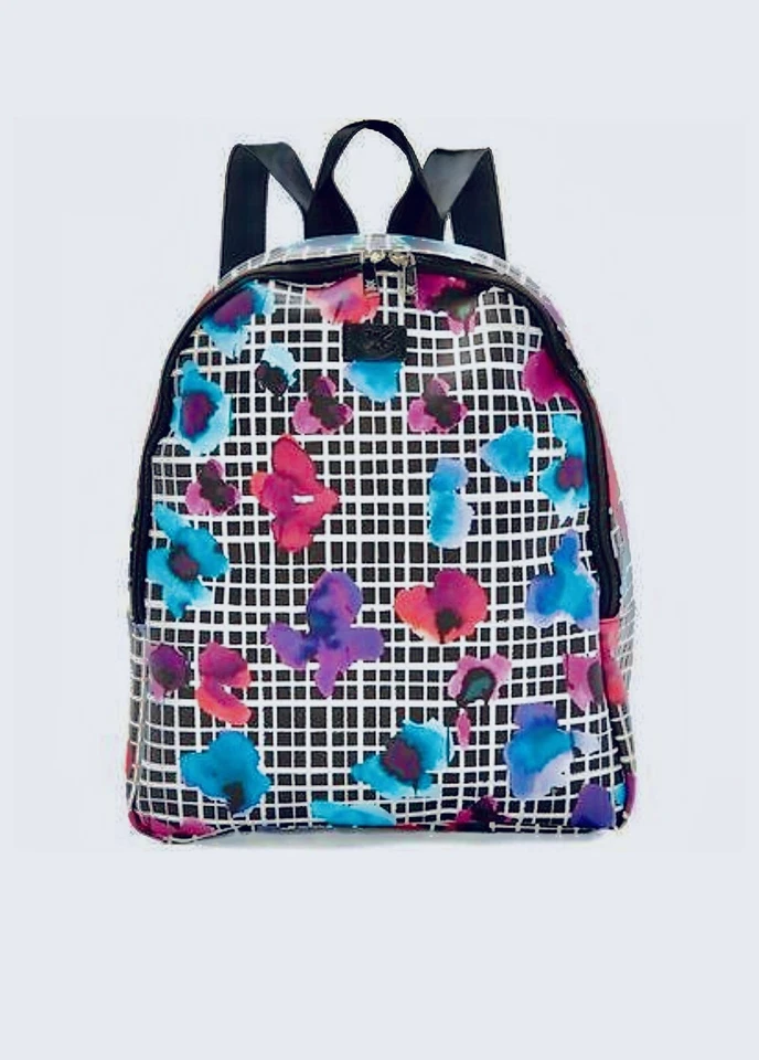 iZAK Black White Checkered Floral Purple Blue Women's Backpack Book Bag Travel - Image 1 of 1