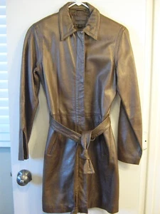 women or girls  100% leather coat small bronze shimmer color with belt used - Picture 1 of 11