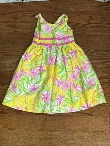 LILLY PULITZER GIRLS DRESS GARDEN VISTA YELLOW ELEPHANT PINK FLORAL SUNDRESS 3T - Picture 1 of 4