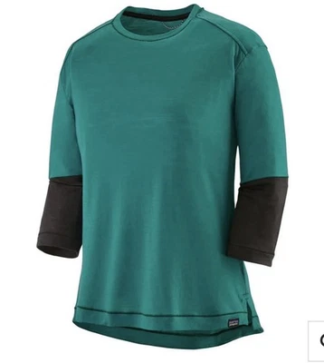 Patagonia Merino Wool Blend 3/4 Sleeve Bike Jersey Women's Sz Medium Teal Black - Image 1 of 4