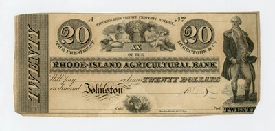 1800's $20 The Rhode-Island Agricultural Bank - Johnston RHODE ISLAND Note AU - Image 1 of 2