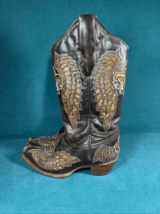 WOMENS CORRAL FLEUR DE LIS WINGS BROWN LEATHER COWBOY BOOTS SIZE 6.5 - Picture 1 of 6