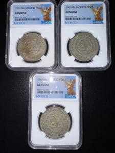 1961 Mo Mexico Silver Peso NGC GENUINE 3 Coin Slabs - Picture 1 of 2