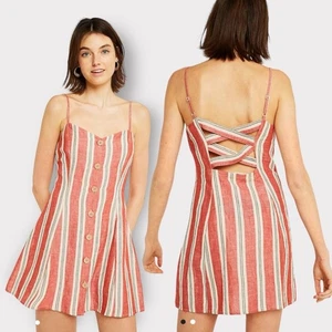 Urban Outfitters NEW Striped Ladder Back Linen Mini Dress XS Boho Western NWOT - Picture 1 of 4