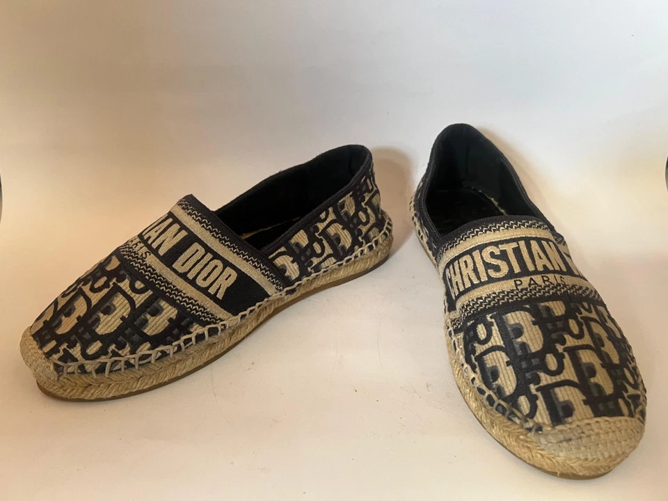 Christian Dior Paris Espadrilles Blue Beige Canvas Monogram Slip-On Shoes EU 36 - Image 1 of 4