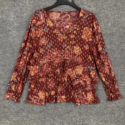 Blusa para mujer XL Top Granate Óxido Dorado Floral Transparente L/S Cuello en V Foto 1 de 4