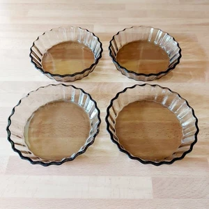 4x Vintage Smoked Glass Arcopal France Tartlet Mini Quiche Tart Flan Dishes - Picture 1 of 10