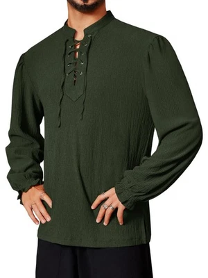 Camisa pirata medieval para hombre vikinga renacentista con cordones manga larga salón gótico... Foto 1 de 4