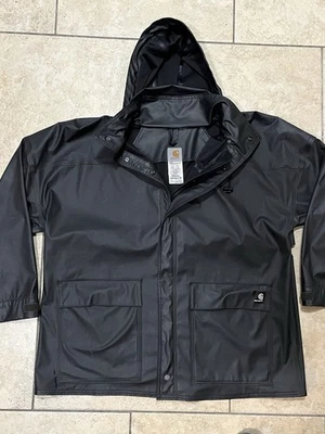Carhartt Men's Medford Coat Hooded Rain Jacket Size Large 100249 Black - Image 1 of 4