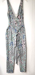 Anthropologie Elevenses Womens's Jumpsuit Paisley Tie Waist Faux Wrap  Medium - Picture 1 of 6