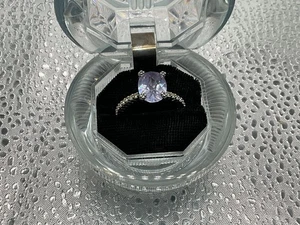 DESIGNER SIGNIERTER NV STERLINGSILBER ACHTECKSCHLIFF LILA TOPAS & KLAR CZ RING GRÖSSE 8 - Bild 1 von 5