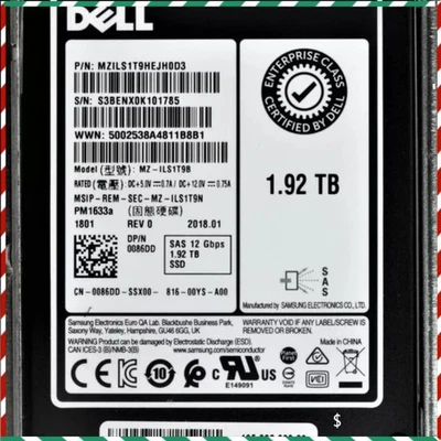 086DD 0086DD Dell Enterprise 1.92TB 2.5''SAS 12Gbps Hotplug SSD 14/15/16G KIT - Image 1 of 4