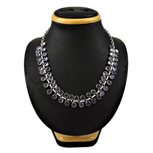 Sterling Silver Amethyst Gemstone Cluster Necklace Christmas Gift Jewelry - Picture 1 of 5