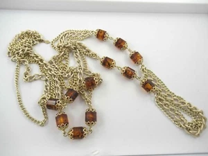 Sarah Coventry Vintage helle goldfarbene und bernsteinfarbene perlenfarbene Halskette 50 Zoll - Bild 1 von 9