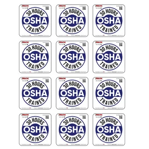 30 Hours OSHA Trained(12 Pack) Hard Hat Printed Sticker (size: 2" color: BLU/W)  - Picture 1 of 8