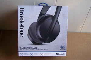 Brookstone Sleek Wireless Noise Isolating Headphones Quick Charge Lt Weight Blk - Picture 1 of 2