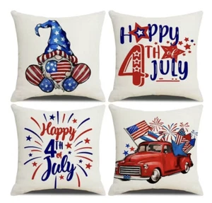 X4 PATRIOTIC Pillow Covers (2) 4TH OF JULY} (1) GNOME) (1) TRUCK) 18x18 NEW - Picture 1 of 1