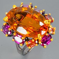 Unique item Natural Cognac Quartz 925 Sterling Silver Ring Size 8/R74332