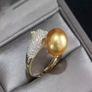 Designer AAA+ 10mm shell pearl ring leopard head Opening Charming Man Lucky - Picture 1 of 4