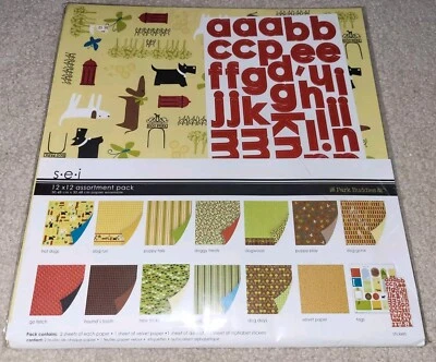 Park Buddies 12x12 Assortment Scrapbook Cardstock Sheets Papers Puppy Dog - Image 1 of 4