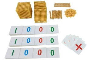 Dix blocs de base perles dorées avec cartes (perles C) - MONTESSORI MATH MATHERIALS - Photo 1 sur 5