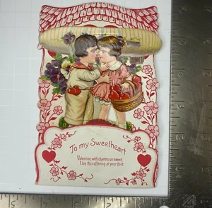 Victorian Valentine Die Cut Greeting Card Sailor Boy Girl Hearts Stand Up - Picture 1 of 3