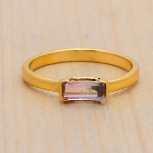 Anillo hecho a mano de plata de ley 925 dorado turmalina bicolor talla 6, regálalala - Imagen 1 de 6
