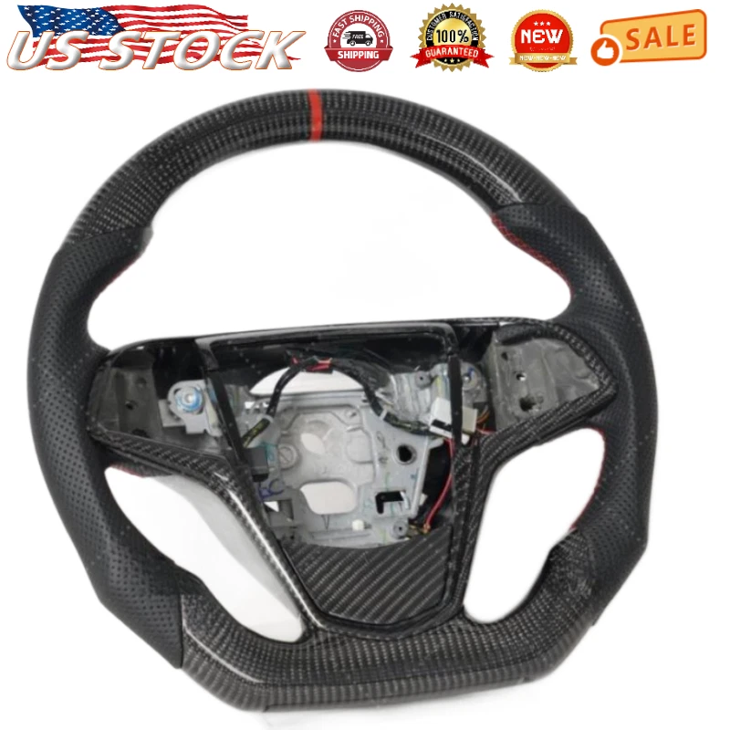 Real Carbon Fiber Steering Wheel w/Trim Fits 2013-2018 2019 Cadillac ATS-L ATS-V - Image 1 of 4