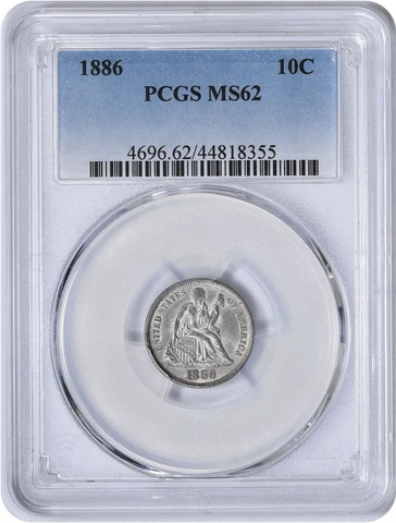 1886 Liberty Seated Silver Dime MS62 PCGS Cover