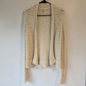 Eileen Fisher Open Cable Knit Sweater Cardigan Size XS Cream Shimmer - Picture 1 of 4
