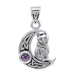 kl. Kelten Mond Katze Anhänger 925 Silber Peter Stone Seelenführer Amethyst - Bild 1 von 4