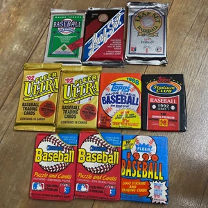 10 Packs of Baseball Cards Lot - Topps Fleer Ultra Leaf Upper Deck Stadium Club - Picture 1 of 2