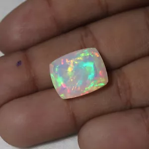 5.9 Cts 14.6x12 MM Natural AAA Flashy Multi Fire Ethiopian Opal Faceted Cushion - Picture 1 of 9