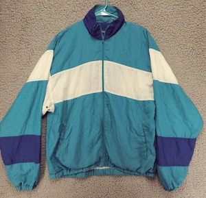 Vtg Pierre Cardin Silky Windbreaker Jacket Mens M Aqua Blue White Block 90's - Picture 1 of 11