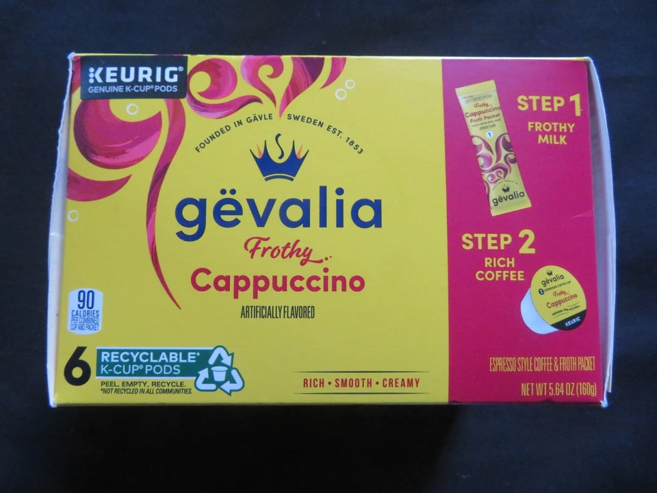 (1) Box Gevalia Frothy Cappuccino 6 K-Cup Pods & 6 Frothy Milk Packets 5.64 Oz ! - Image 1 of 1