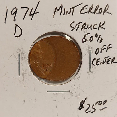 1974 D Off Center Lincoln One Cent Error Coin - 0710-1 Cover