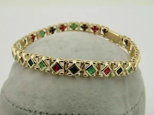 7.00Ct Lab-Created Ruby Sapphire Emerald Tennis Bracelets 14K Yellow Gold Plated - Picture 1 of 5
