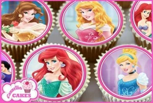 EDIBLE ICING SHEET - PINK MIXED PRINCESS CUPCAKE CAKE TOPPERS X 24 0142 - Picture 1 of 1