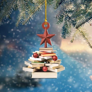 Christmas Tree Book Hanging Ornament, Book Lovers Gift, Reading Room Decor - Picture 1 of 2