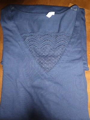 XS 34 36 RÖSCH Negligee Nachthemd -kleid  edel Spitze blau Baumwolle Modal w.NEU - Bild 1 von 4