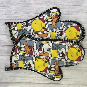1993 LOONEY TUNES Oven Mitts Kitchen Bugs Bunny Daffy Duck Tweety Vtg Warner Bro - Foto 1 di 12