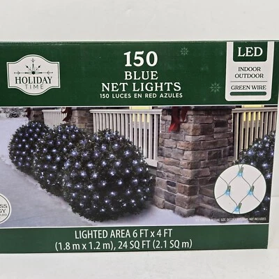 Holiday Time - 150 Blue Net Mini LED Lights Green Wire 6 x 4 ft Area - Image 1 of 4