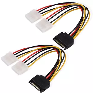 2Pack 8" SATA 15-Pin Male to Dual 4-Pin Molex Female Power Y Splitter Cable - Picture 1 of 11