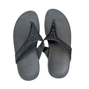 FitFlop US 11 Women's Black Studded Thong Sandals - Picture 1 of 4