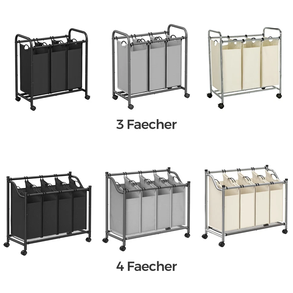 Wäschekorb Wäschewagen Wäschesortierer Wäschesammler 2/3/4 Fächer mit Rollen - Bild 1 von 1