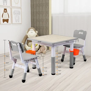 Kids Study Table and Chairs Set, Height Adjustable Toddler Table and 2 Chair Set - Picture 1 of 14