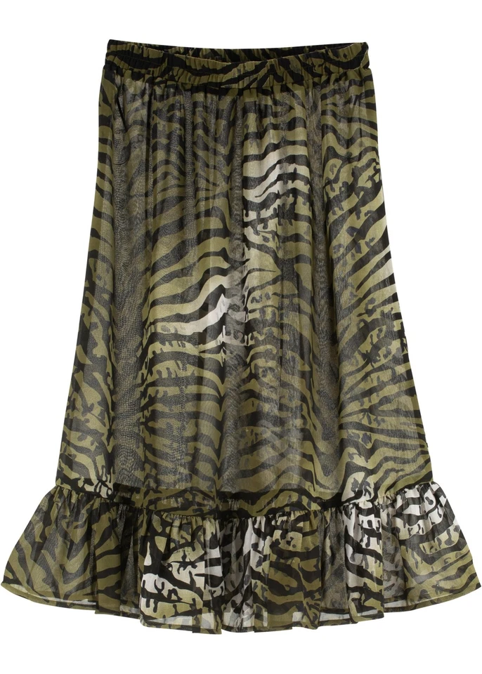 Strandrock Gr. 40 Oliv zebra Bedruckt Damen-Skirt Knielanger Strand-Rock Neu* - Bild 1 von 1