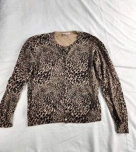 Time and Tru Cardigan XL (16-18) Women Tan Brown Leopard Print - Picture 1 of 10