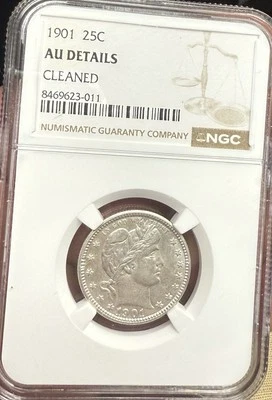 1901 barber quarter NGC Au Details Cleaned - Image 1 of 3