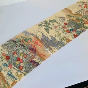 UnUsed Engawa #C 7.5x60 LONG Hand Painted Silk Chirimen Kimono Fabric CJ55 - Picture 1 of 8